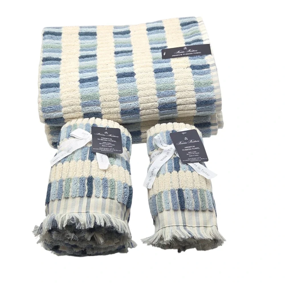 Brooks Brothers 6pc Premium Turkish Cotton Towel Set Blue 2 Bath 2 Hand 2 Tip